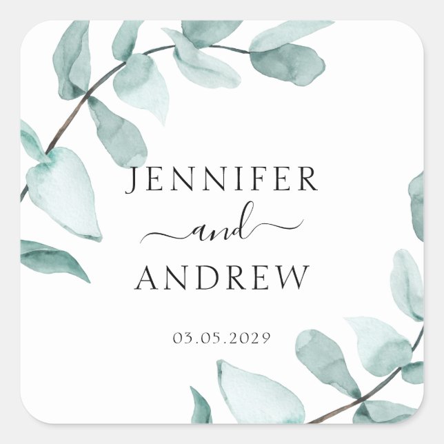 Simpel Eucalyptus Wedding Sticker (Vorderseite)