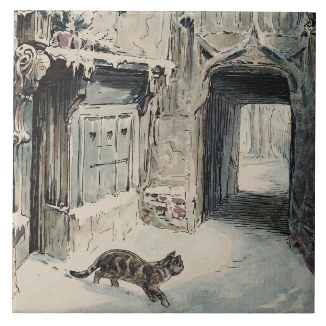 Simpkin the Cat Goes Out (von Beatrix Potter) Fliese (Vorderseite)