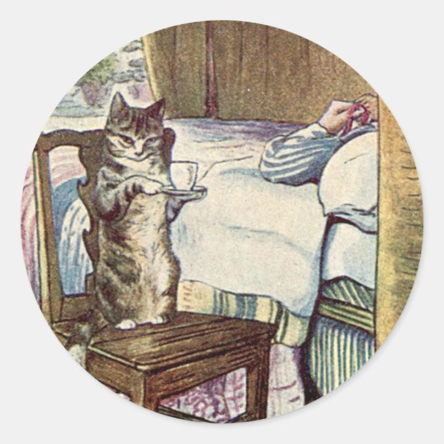 Simpkin the Cat serves Tee - Beatrix Potter Runder Aufkleber (Vorderseite)