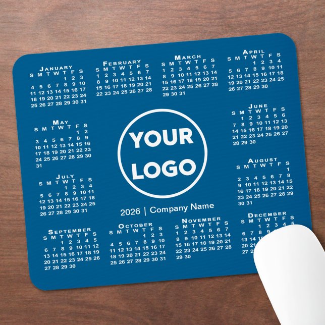 Simple 2026 Calendar Business Logo on Blue Mousepad (Simple 2026 Calendar Business Logo on Blue Mouse Pad, in situ)