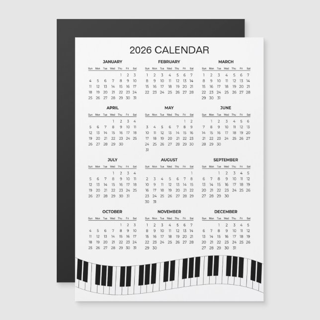 Simple 2026 Calendar with Piano Keys | Magnet (Vorne/Hinten)