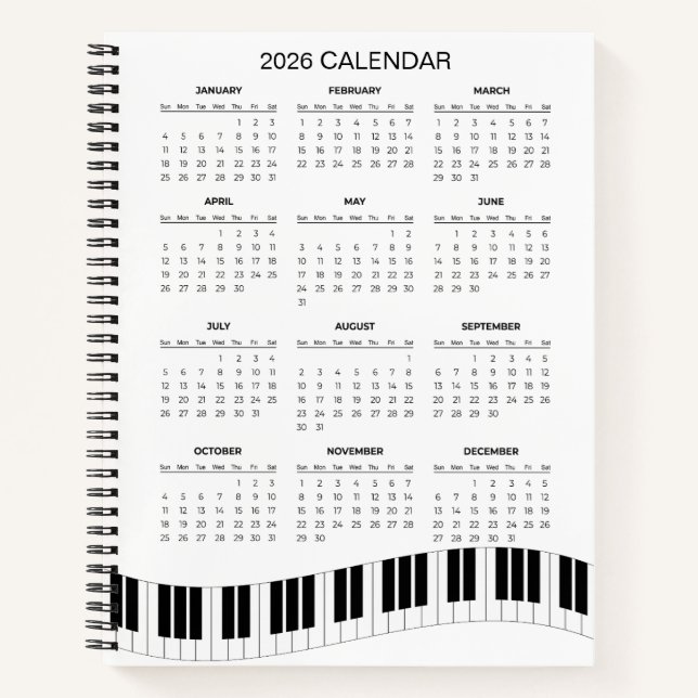 Simple 2026 Calendar with Piano Keys |  Notizbuch (Vorderseite)