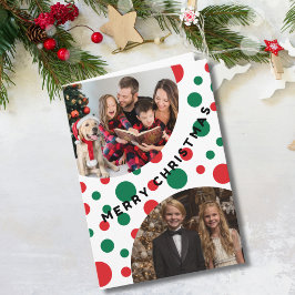 Simple 2 Photo Christmas Green and Red Dots Karte