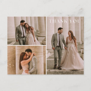 Simple 3 Foto Wedding Vielen Dank Postkarte