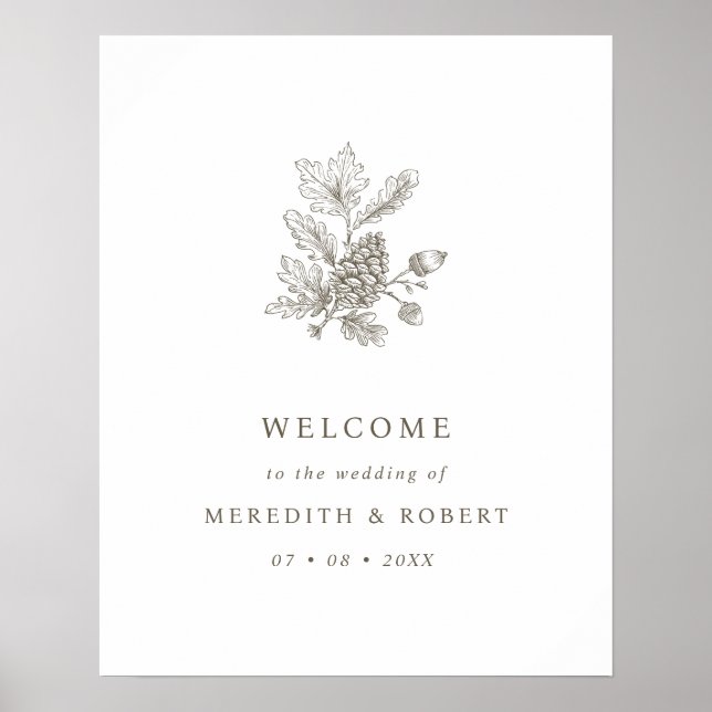 Simple Acorn & Pinecone Fall Wedding Welcome Poster (Vorne)