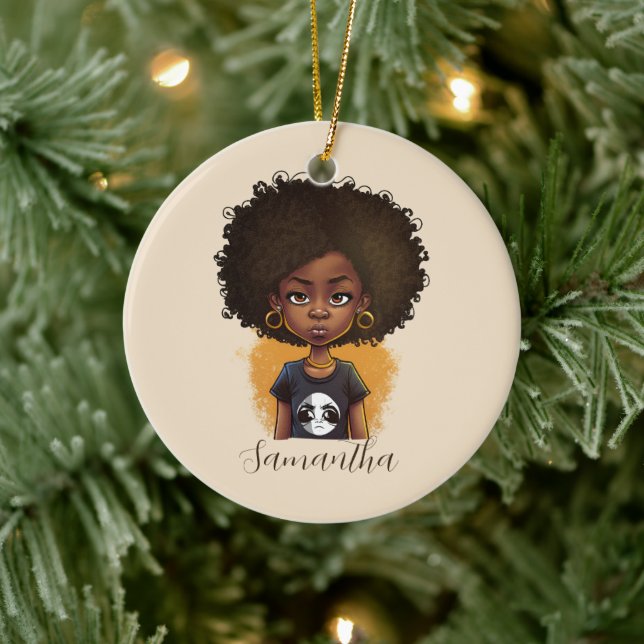Simple Afro Woman Keramik Ornament (Baum)