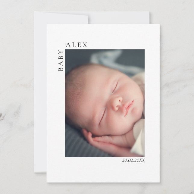 Simple and Chic Baby Photo Name and Date of Birth Ankündigung (Vorderseite)