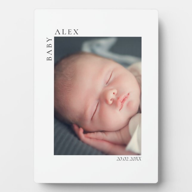 Simple and Chic Baby Photo Name and Date of Birth Fotoplatte (Vorderseite)