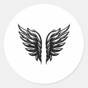 Simple Angel Wings Eleganz in Schwarz und Weiß Runder Aufkleber