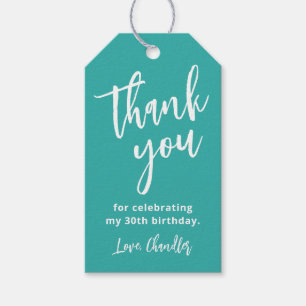 Simple Aqua und White Birthday Party Danke Geschenkanhänger