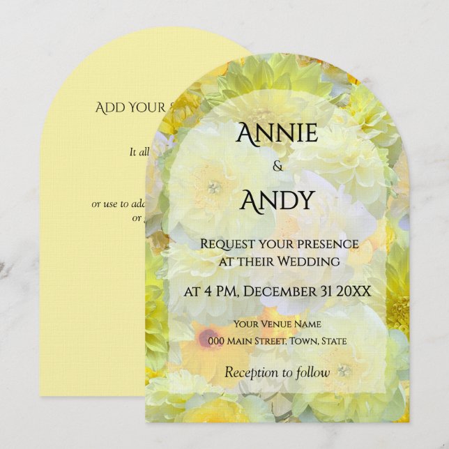 Simple Arched Die-Cut Yellow Floral Wedding Einladung (Vorne/Hinten)