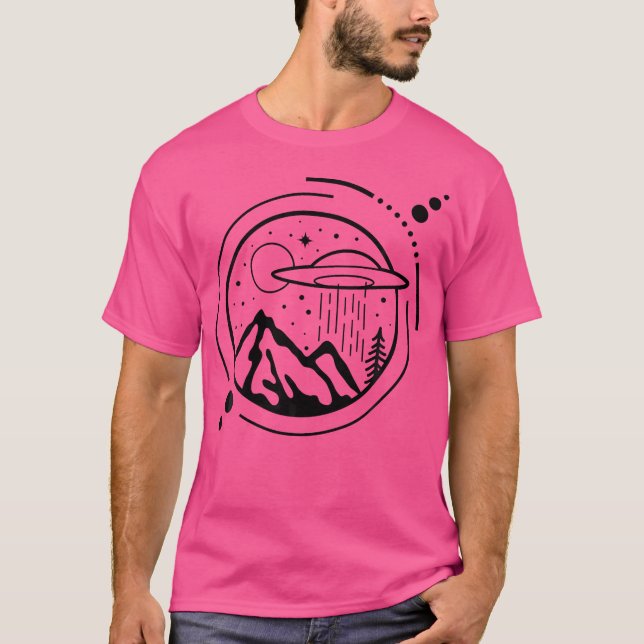 Simple Area 51 Minimal Ufo Tattoo Line Grafik T-Shirt (Vorderseite)