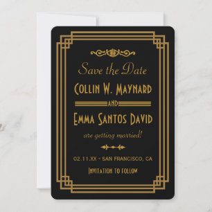 Simple Art Deco Black Save the Date