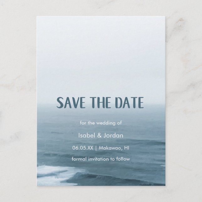 Simple Art Waves Beach Hochzeit Save the Date Ankündigungspostkarte (Vorderseite)