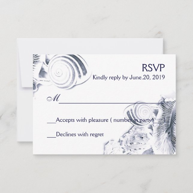 Simple Artistic Navy Blue Seashells UAWG RSVP Karte (Vorderseite)