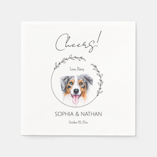 Simple Australian Shepherd Dog Wedding Cocktail Serviette (Vorderseite)