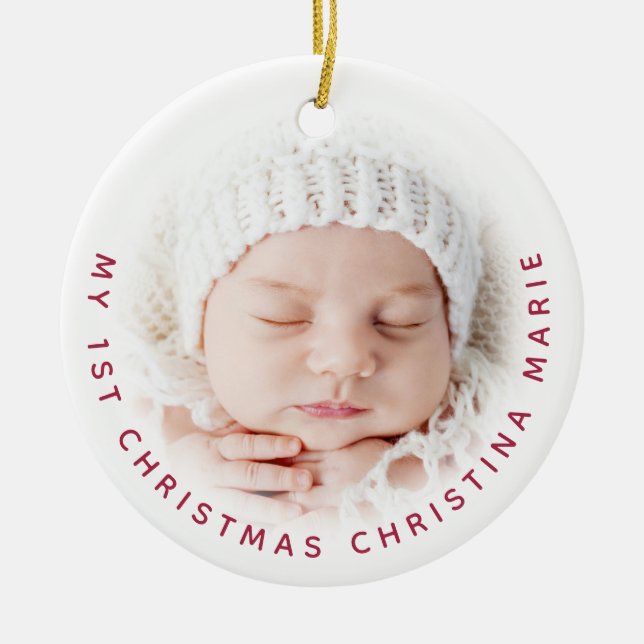 Simple Baby 1. Weihnachtszeit Foto Rote Typografie Keramik Ornament (Vorne)