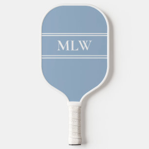 Simple Baby Blue and White Monogrammed  Pickleball Schläger