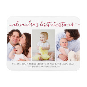Simple Baby First Christmas Foto Collage Red Magnet