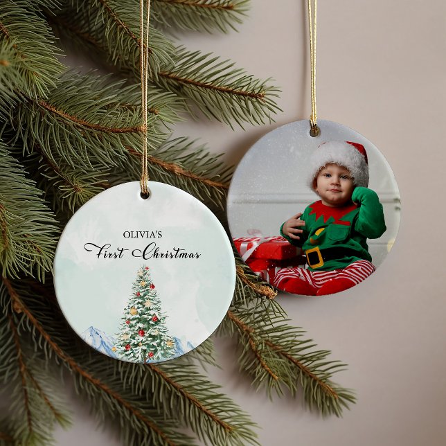 Simple Baby First Christmas Foto Keramik Ornament (Simple Baby First Christmas Photo Ceramic Ceramic Ornament)