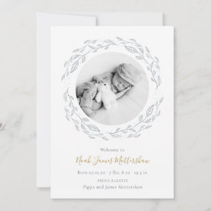 Simple Baby Foto Botanical Garland Boy Birth Ankündigung