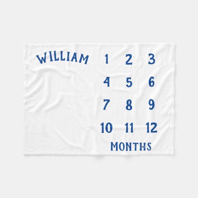 Simple Baby Milestone Monthly Blue Baby Blanket Fleecedecke (Vorderseite (Horizontal))