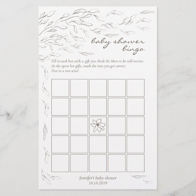 Simple Baby Shower Bingo Game Idea (Vorderseite)