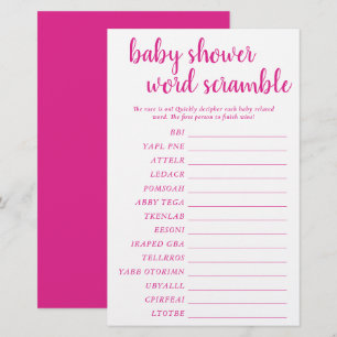 Simple Baby Word Scramble Hot Pink Game Card