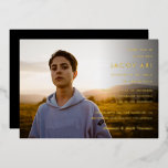 Simple Bar Mitzvah Foto Folieneinladung<br><div class="desc">Horizontal. Passen Sie den gesamten Text für Bar oder Fledermausmitzvah an. Wählen Sie Goldfolie,  Silber oder Rose. Gradient Foto Overlay ist optional.</div>