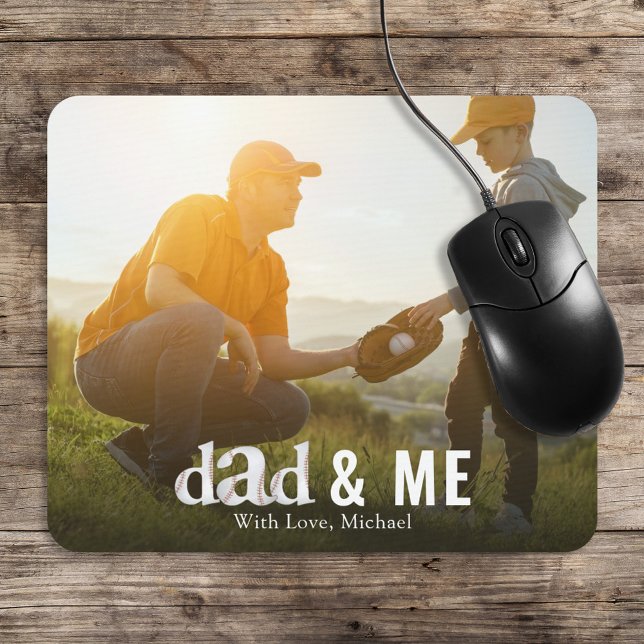 Simple Baseball Foto Calligraphy Daddy and Me Mousepad (Von Creator hochgeladen)