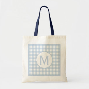 Simple Basic Faded Denim Blue Gingham Monogram Tragetasche