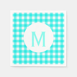 Simple Basic Turquoise Gingham Monogram Serviette