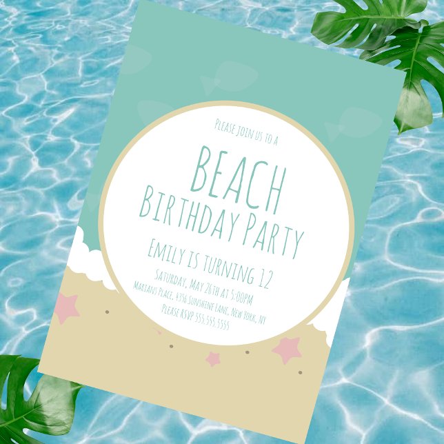 Simple Beach Birthday Party Sand Einladung (Von Creator hochgeladen)