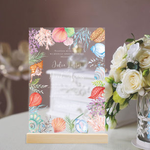 Simple Beach Blue Ocean Seashell Wedding Acryleinladungen