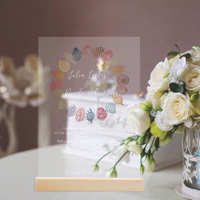 Simple Beach Blue Ocean Seashell Wedding Acryleinladungen (Von Creator hochgeladen)