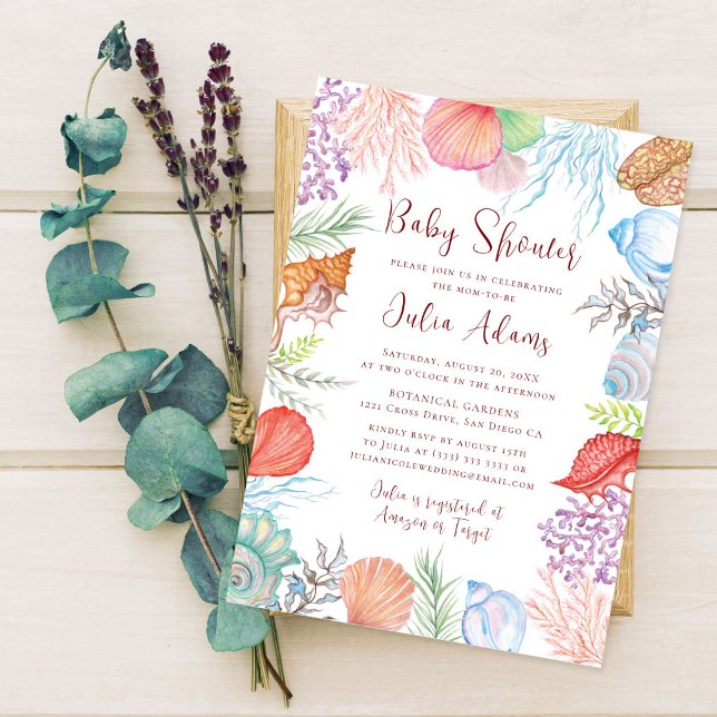 Simple Beach Ocean Seashell Wreath Wedding Einladung (Von Creator hochgeladen)