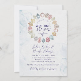 Simple Beach Ocean Seashell Wreath Wedding Einladung