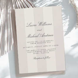 Simple Beach Sand Cabana Stripes Wedding Einladung
