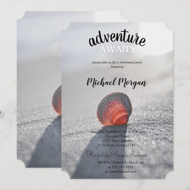 Simple Beach Seashell Retirement Party Einladung (Vorne/Hinten)