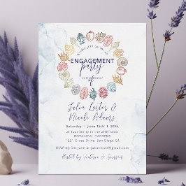 Simple Beach Seashell Wreath Engagement Party Einladung