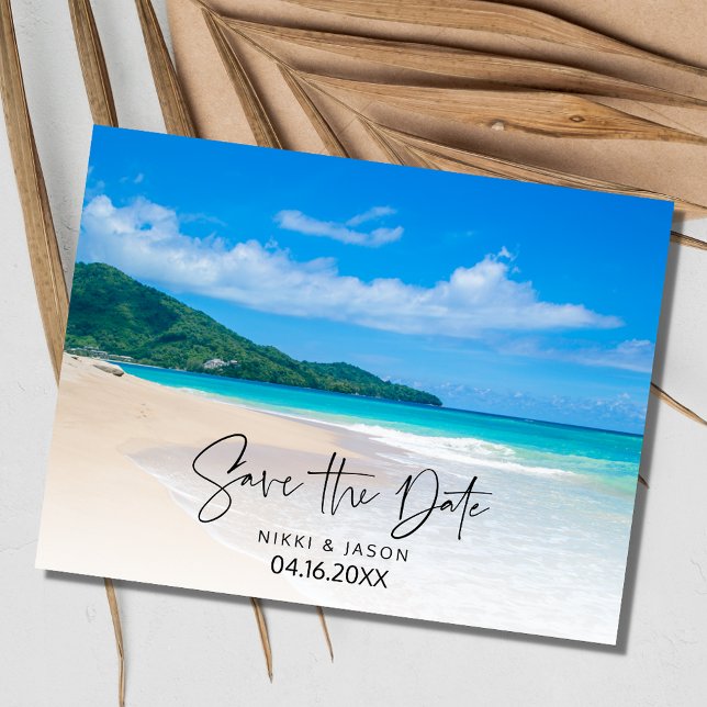 Simple Beach Wedding Save the Date Ankündigungspostkarte (Simple Beach Wedding Save the Date)
