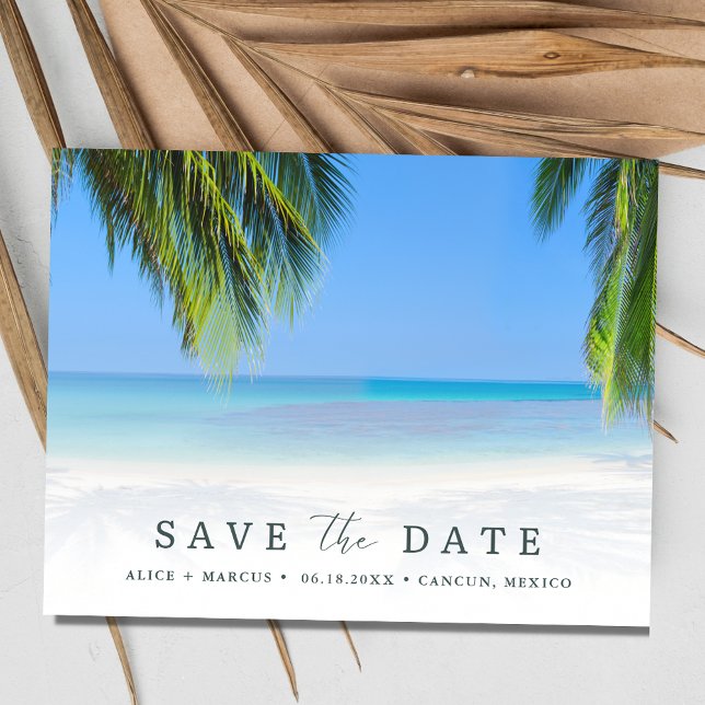 Simple Beach Wedding Save the Date Ankündigungspostkarte (Simple Beach Wedding Save the Date Announcement Postcard)