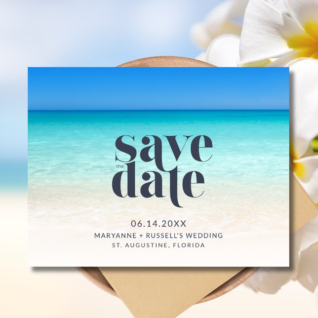 Simple Beach Wedding Save the Date Ankündigungspostkarte (Simple Beach Wedding Save the Date Postcard)
