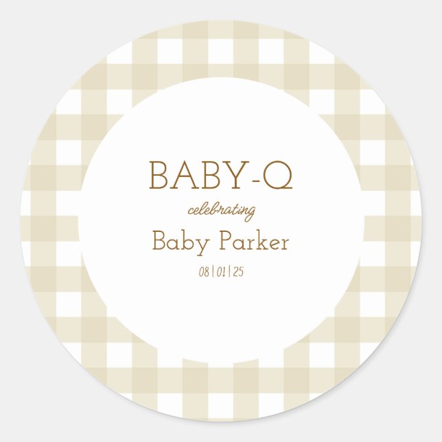 Simple Beige Gingham Baby Shower Sticker (Vorderseite)