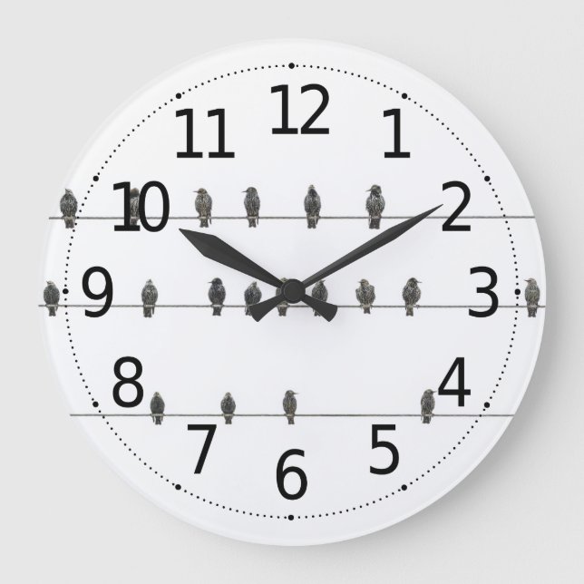 Simple Birds on the Wires Hand-Drawn Illustration Große Wanduhr (Vorderseite)