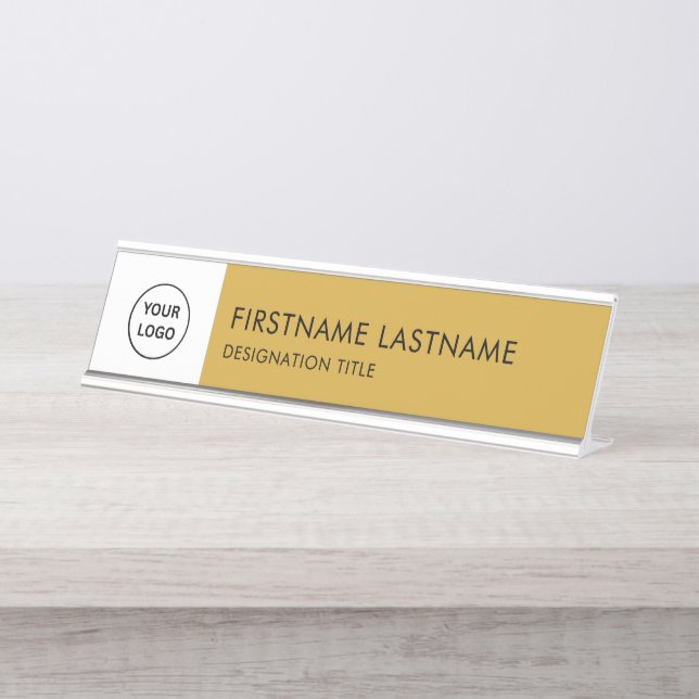 Simple Black and White - Add Logo, Name, Title Schreibtischnamensplakette (Vorderseite )