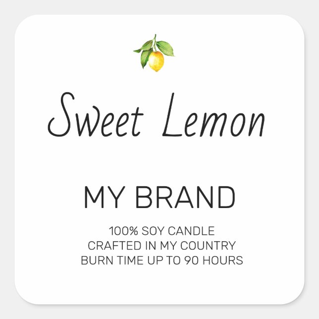 Simple Black and White Candle Product Label Quadratischer Aufkleber (Vorderseite)