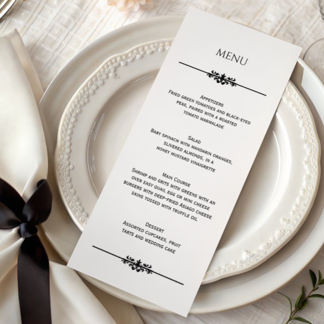 Simple Black and White Elegant Wedding | Menu Menükarte (Von Creator hochgeladen)