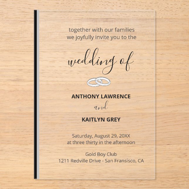 Simple Black and White Formal Wedding - Custom Acryleinladungen (Vorderseite)