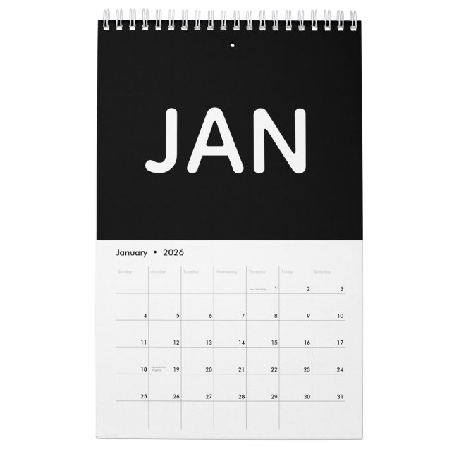 Simple Black and White Minimalist 2026 Kalender (Jan 2026)